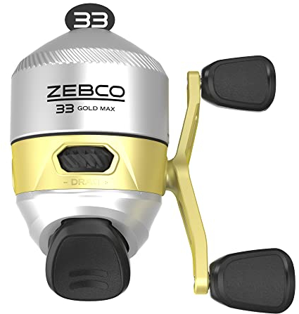 Zebco 33 MAX Gold Spincast Angelrolle, 2+1 Kugellager, glatte, leistungsstarke 2,6:1 Übersetzung, Sofort-Rücklaufsperre, leichter Graphitrahmen, mikrofeiner, zifferblatt-einstellbarer Zug, Silber/Gold