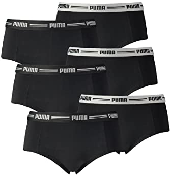 PUMA 6er Pack Iconic Mini Short Damen Panty Slip Shorty Unterwäsche Unterhose, Farbe:Schwarz, Bekleidungsgröße:M