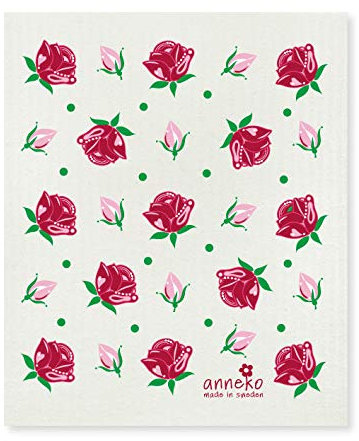 Anneko Design Swedish Dishcloth - Schwedische Spültuch - Schwamm - biologisch abbaubar - Öko - Langlebig, Waschbar - (Rosen)
