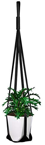 Leder Blumenampel Makramee Pflanzenhanger Boho Blumentopf Hängend Baumwollseil Hängeampel Pflanze Halter Aufhänger Pflanzenhalter Pflanzenampel für Innen Außen Decken Balkone Terrasse Wanddeko,Schwarz