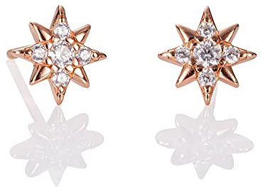 namana Mini Star Ohrringe aus Rosegold vergoldetem 925 Sterling Silber, süße Stern Ohrringe für Frauen und Mädchen im Nordstern-Design, Klein Stern Ohrstecker für Damen mit Cubic Zirkonia Steinen