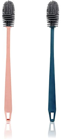 2 Stück Flaschenbürste Silikon Reinigungsbürste Lang Spülbürste Bürste Flaschenreiniger Glasbürste Bottle Brush Set für Sodaflaschen Flaschen Gläser Babyflaschen Glaskaraffe Trinkflasche (Rosa+Blau)