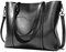Womens Handbags Soft Leather Large Capacity Retro Vintage Top-Handle Casual Pocket Tote Shoulder Cross-Body Bags Black