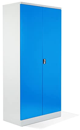 Schrank & Stuhl Aktenschrank Büroschrank Stahlschrank Flügeltürschrank mit 4 höhenverstellbaren Fachböden, 195x92x42 cm, Grau/Lichtblau