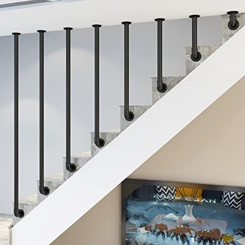MNYDXY Garde-Corps d'escalier, Garde-Corps Rond en Fer forgé en métal Noir pour intérieur et extérieur, Rampe d'escalier en Forme de L (Size : 90cm)