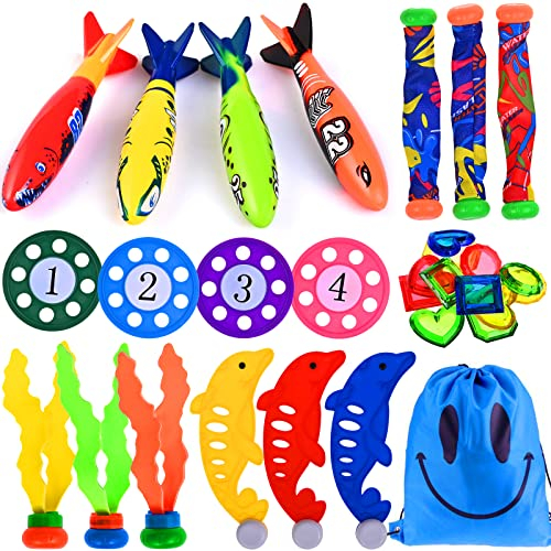 Faburo 28pcs Juguete de Piscina, Juguetes de Buceo Verano, Juegos de Agua para Niños en Piscinas, Playas, Deportes, Turismo, Compras u Otras Actividades de Excursión, Conjunto de Entrenamiento