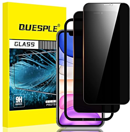 QUESPLE 2 Pcs Privacy Screen Protector for iPhone 11 / iPhone XR 6.1 (Privacy Glass) Anti Spy Tempered Glass with Installation Tools, 9H Hardness, Ultra Strong