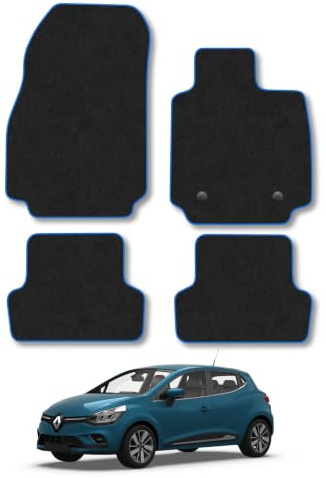 Renault Clio (2012-2019) Carpet Car Mats | Blue Edge Trim Tailored Fit Floor Mats Full Coverage Protection Accessories Easy Clean Anti Slip Made in the UK