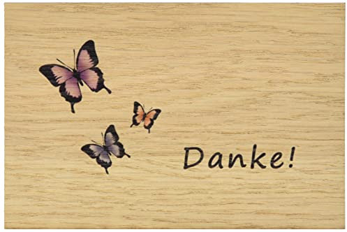 Holzgrusskarten Original DANKE, Motiv Schmetterlinge Farbe - 100% handmade in Österreich, aus Eichenholz gefertigte Dankeskarte, Grußkarte, Klappkarte, Postkarte, Geburtstagskarte