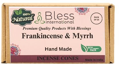 Bless International Frankincense-and-Myrrh 100%-Natural-Incense-Cones Handmade-Hand-Dipped Organic-Chemicals-Free for-Purification-Relaxation-Positivity-Yoga-Meditation The-Best-scents (10 Count)