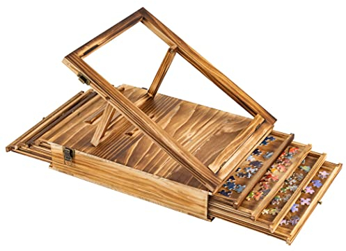 Lavievert Jigsaw Sorting Trays & Board Stand Set, Adjustable Puzzle Holder for Puzzle Storage, Wooden Jigsaw Sorters with 8 Drawers for Up to 1500 Pieces