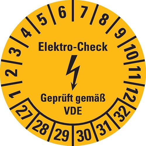 Dreifke® Prüfplakette Elektro-Check,VDE,27-32,gelb,Dokumentenfolie,Ø 30mm,108/Heft