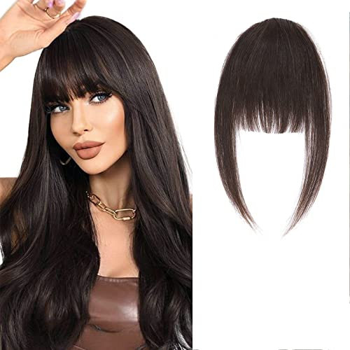SEGO Clip in Bangs 100% Remy Echthaar One Piece Clip in Pony Fringe Extension Verlängerung natürliche Haarteil natürlich für Frauen und Mädchen Dunkelbraun#2 Pony-5.5(14cm)-9g