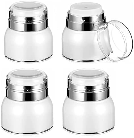 Minsily 4 Pack 1.7 Oz Empty Airless Pump Jars Pot Cream Jar Vacuum Bottles Acrylic Cosmetic Container with Press Pump Portable Travel Lotion Sample Dispenser Makeup Jar Container for Essence Eye Cream