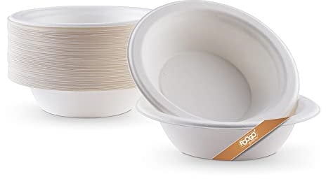 FOOGO Green 100 Cuencos Desechables de Caña de Azúcar, 340 ml, 15 cm, Sopa, Postres y Ensalada, Profundo, Cuencos de Papel Resistentes para Comida Caliente, Biodegradables, Bambú, Fiesta