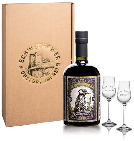 Kräuterlikör 38 0.5l (38% Vol) - Waldkräuter - kräftiger Kräuterlikör - Geschenkset mit Gläsern (Waldschnaps) | Schwechower Brennerei (1229)