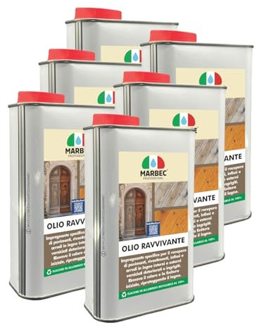 MARBEC OLIO RAVVIVANTE 1LTX6PZ Olio ravvivante per infissi in legno, alluminio verniciato e ferro battuto, rigenera, protegge e ravviva superfici opacizzate dal sole.
