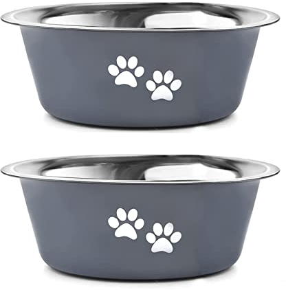 YUDANSI 860ml Dog Bowls 2 Pack Small Medium Dogs Feeding Bowls Food Water Bowls with Non-Slip Silicone Sole, Stainless Steel Dog Dishes Elevated Raised Pet Feeder