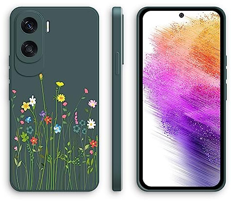 XINYEXIN Cover per Honor 90 Lite 5G, Custodia in Silicone Morbido Antiurto Ultrasottile con Motivo Carino, Design a Bordo Dritto - Flowers, Green