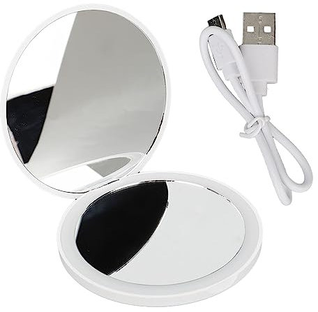 Espejo de Maquillaje de Viaje con Luz LED, Mini Espejo Plegable Portátil para Bolso, Mini Espejo de Viaje Antivaho de Doble Cara, Espejo de Maquillaje de Tocador Recargable para