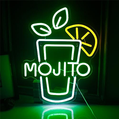 FINOTI Cocktails Neon Sign Cocktail Glass Neon Lights Green Mojito LED Neon Sign Light Dimmable Drink Neon Signs for Wall Decor Neon Lights Signs for Bedroom Bar Club With Dimmable Switch,A