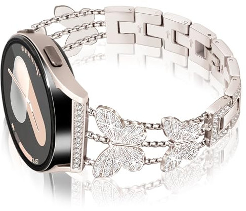 Ocaer Kompatibel mit Samsung Galaxy Watch 7/FE/6/5/4 Armband 40mm 44mm/6 Classic 43mm 47mm/ 5 Pro 45mm, Glitzer Metall 20mm Armband für Samsung Watch 4 Classic 42mm 46mm/Active 2 (Polarstern-Gold)