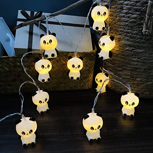 Riaxuebiy 1.65m 10er LED Panda Lichterkette Warmweiß Panda Nachtlicht Batteriebetrieb Timer für Kindzimmer Geburtstagsfeier Deko Geschenkuen