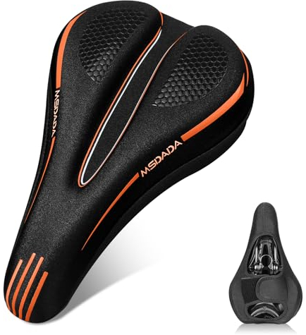 Neu Klettverschluss Fahrradsattel Überzug Männer, Frauen und Kinder Memory Foam Fahrradsitz Überzug Sattelschutz Polstersattelüberzug Weicher für Mountainbike, Rennrad, Hometrainer Fahrrad(Orange)