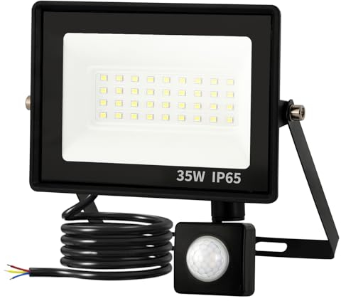 LED Strahler mit Bewegungsmelder außen 35W 3500LM Außenstrahler 6500K Kaltweiß Fluter Superhell Scheinwerfer IP65 Wasserdichter Schwarz Aluminium Strahler Außen mit Lichtsensor 3 Beleuchtungsmodi