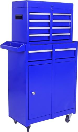 GIMMYFIVE Rollbarer Werkzeugwagen mit 5 Schubladen, Werkzeugaufbewahrung, Organizer, Werkzeugkiste mit Rollen und 5 Schubladen, für Garagen, Lager, Blau