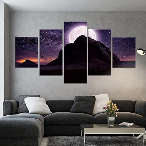 Moderne Drucke Dekor Schlafzimmer Wohnzimmer Wand 5-Teilig Nachtszene Mond Sternenhimmel Gemälde Kunst Poster Modular Leinwand Bilder Xxl 200 X 100 Cm Schlafzimmerbürohotelwandkunstfoto -9Y6S-O0X0-7I3