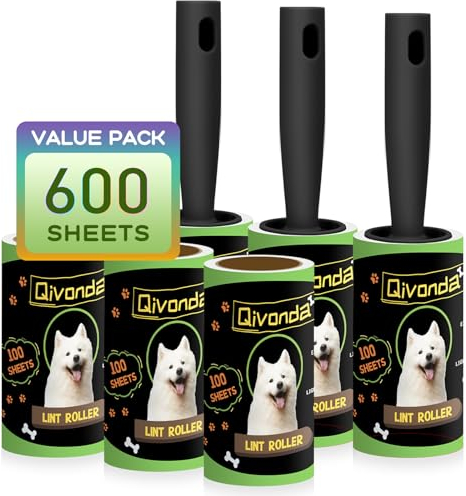 Qivonda Lint Rollers for Pet Hair Extra Sticky, Lint Rollers 600 Sheets Mega Value Set, Pet Hair Remover with 3 Upgraded Handles, Portable Lint Remover for Clothes, Furniture & Pet Hair (6 Pack)