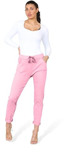 Faozo® Pantalon italien uni magique pour femme - Pantalon de yoga Lagenlook - Pantalon de jogging actif décontracté extensible - Grande taille 38-48, rose bébé, 44 FR/48 FR