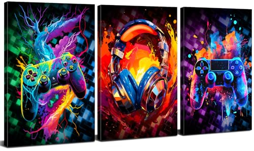 Graffiti-Gaming-Wanddekoration, cooles Gamer-Zimmer-Dekor für Teenager, Jungen, Street-Pop-Spiel, Wandkunst für Herren, Schlafzimmer, Cyberpunk-Gamepad-Kopfhörer, Leinwandbilder, Spielzimmer