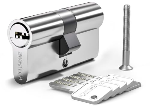 Bwintech 1 Pièce 40/60mm Euro Cylindre En Laiton, 100mm Clé/serrure à Cylindre à clé Avec 5 clés Horizontales En Laiton,Anti Picking,Anti Perçage,Anti Snap,Anti Bumping,Finition Chrome