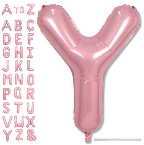 Ballon géant gonflable en aluminium avec lettre Y rose layette, rose pastel pour décoration d'anniversaire, 101,6 cm de long, rose nacré A-Z pour filles, fête prénatale, décoration de fête