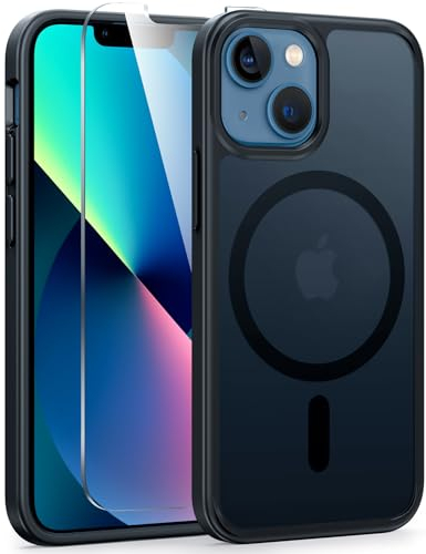 FNTCASE for iPhone 13 Mini Case: iPhone 12 Mini Magnetic Translucent Matte Military Grade Drop Protection Phone Cover - Slim Rugged Durable Shockproof Bumper Cases- 5.4 inches (Black)
