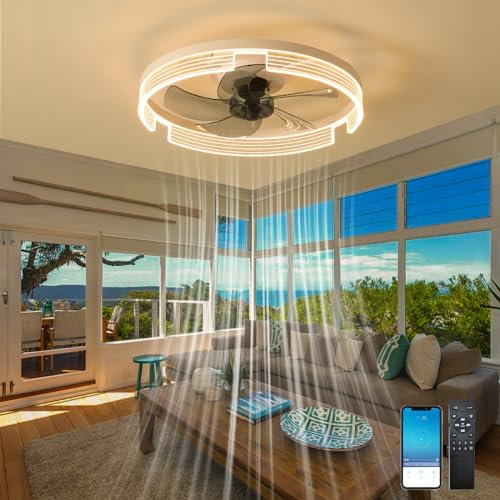 lnrosy 20,5 Inch Deckenventilator Mit Beleuchtung Und Fernbedienung Slimline Lampe Mit Ventilator 6 Gang 3000-6500K Dimmbare LED Ventilator Lampe Decke Für Schlafzimmer Und Wohnzimmer-A