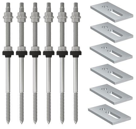 Fischer Kit 6x Vitoni Doppia Filettatura STSR M10 X 250mm + Piastre Fissaggio SSP10, per Fissaggio Pannelli Solari Fotovoltaici su Tetti in Lastre Ondulate o Finti Coppi, Inox A2, EPDM, 571963