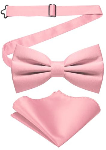 JEMYGINS Ensemble nœud papillon bifold solide mat pour homme avec mouchoir de poche, Rose pâle, M