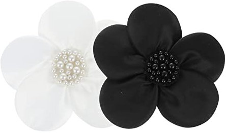 KONTONTY 2stücke Teiliges Bestickte Blüten-applikationen Aus Satin Für Kleidung Dekorative Blumenflicken in Schwarz Und Weiß Strapazierfähige Stoffpatches Zum Aufnähen Für Diy Mode Und