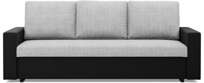Mebligo - Sofa Dreisitzer Wohnzimmer mit Schlaffunktion, Bettkasten und Kunsteleder 220x92x92 (BxHxT) Grau und Schwarz Luna, Schlafsofa Platzsparend, Schlafcouch, Sofabett, Sofa Bed, Bettsofa