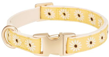 Petiry Woven Dog Collar with Metal Clasp,Stylish Floral Corduroy Collar For Fashion and Comfort,for Medium Dogs Neck 31-49cm,Yellow