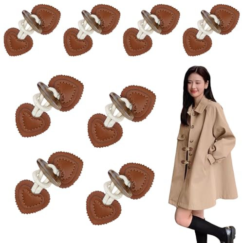 RHQFDM 8 Paar Leder Knebelknopf,Knebelknöpfe Verschluss,Knebelverschlüsse für Jacken,Knebelknöpfe für Strickjacke,Harz Knebelknöpfe Klein,für Kinder,Erwachsene Mantel Dekoration(Braun)