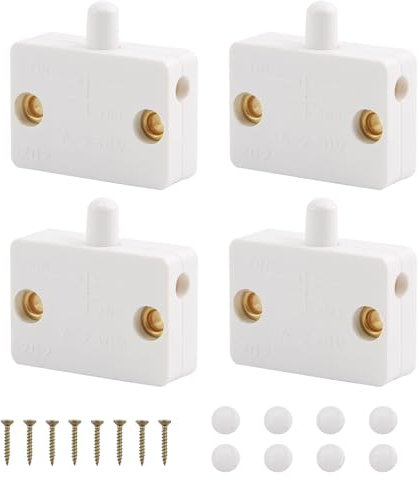 4Pcs 1A 250V Cupboard Door Switch, Light Switch Auto Control Door Switch, Push to Break Door Light Switch for Wardrobe, Cabinet Doors, Shoe Cabinets, Bookcases