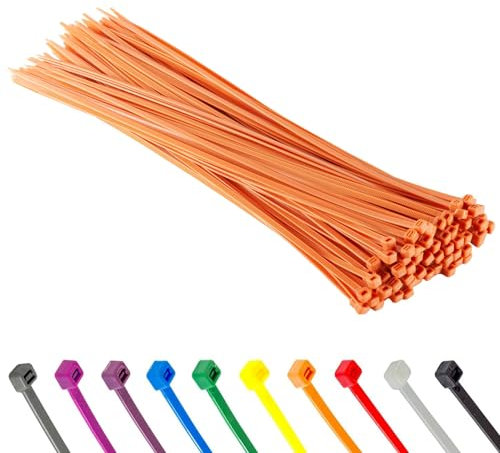 100 Stück Kabelbinder, Kabelbinder UV Beständig, Nylon Verschiedene Größen Super Haltbar Selbsthemmend Cable Ties (Orange, 100 Stück x 100mm)