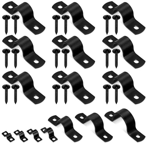 Glarks 30pcs 20mm Pipe Strap Clamp, Black Carbon Steel 2 Hole Strap Heavy Duty Rigid Pipe Strap U Bracket Tube Strap Cable Clamp Hanger Tension Tube Clip with Screw for Pipe Tube Cable Fixing