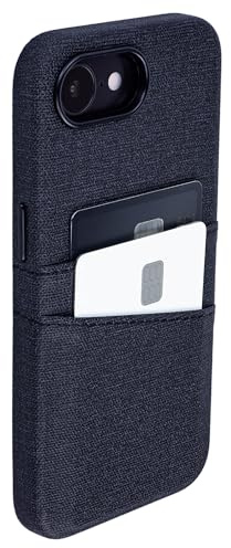 Dockem Kartenetui für iPhone 17e, iPhone 16e mit Integrierter Metallplatte für Magnetischen Befestigung und 2 Kartenfächer: M2 Luxe Canvas-Stil Kunstleder Kartenhülle (Kohlschwarz)