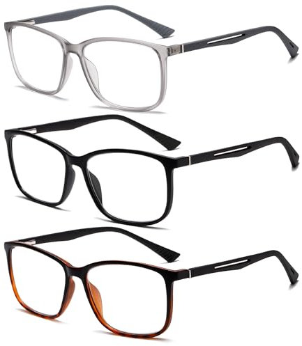 Fsread 3 Pack Blaulichtfilter Lesebrille für Herren Federscharnier Sport Square Reader TR90 Anti-Glare Lesehilfe +1.5
