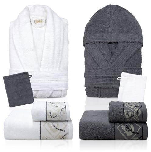 Nada Home Ensemble de bain serviettes peignoirs ensemble homme femme éponge de coton 6856, Bolivie Blanc/gris, Taille Unique
